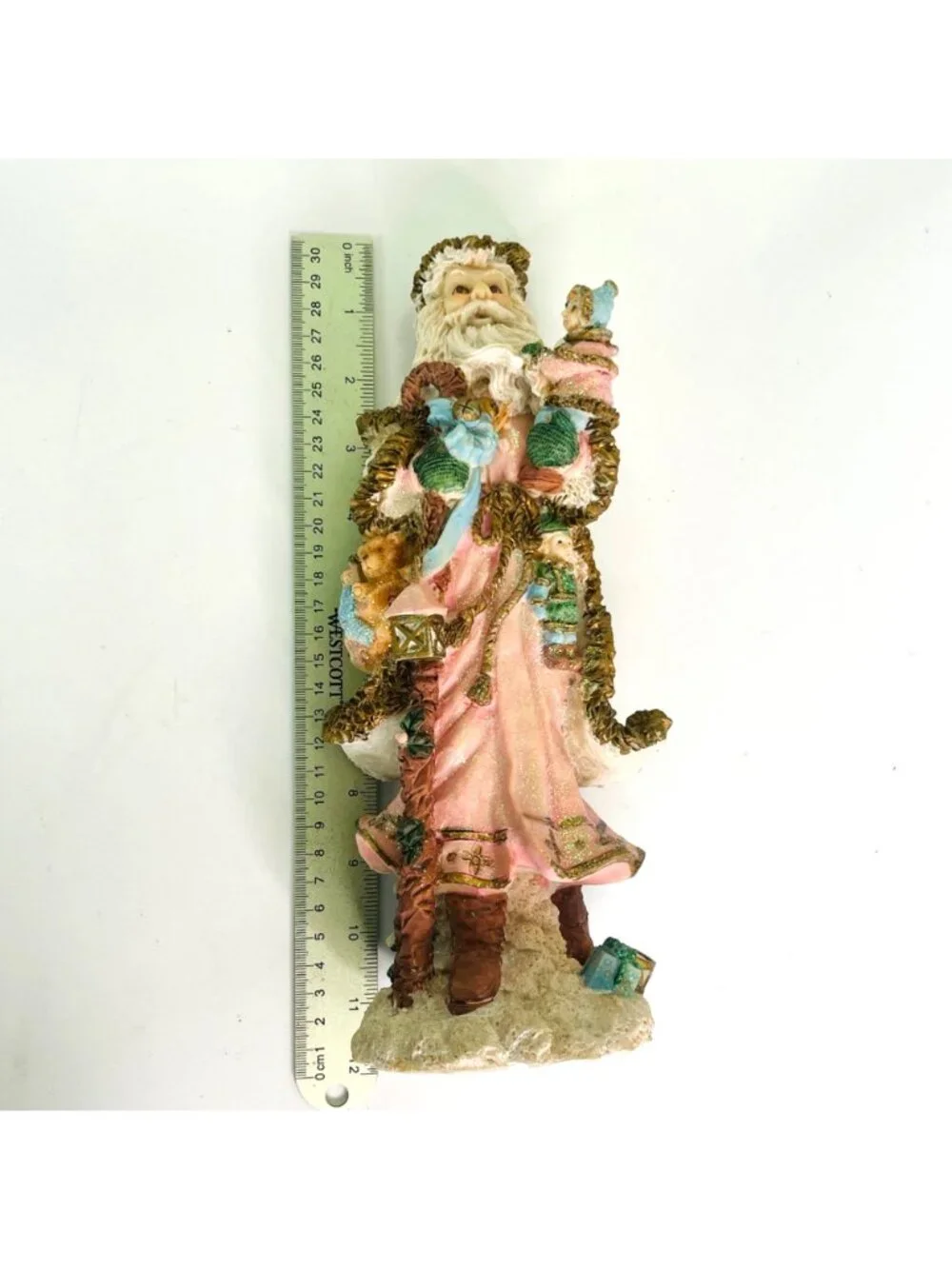 Vintage Victorian Pink Santa Claus Figurine 11.5